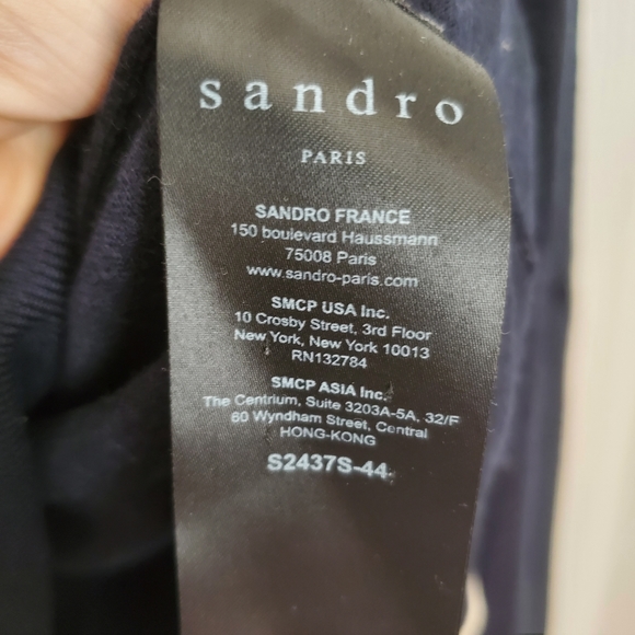 SANDRO Paris Wool Cream Contrast Trim Lightweight Crew Neck Sweater - Picture 9 of 10